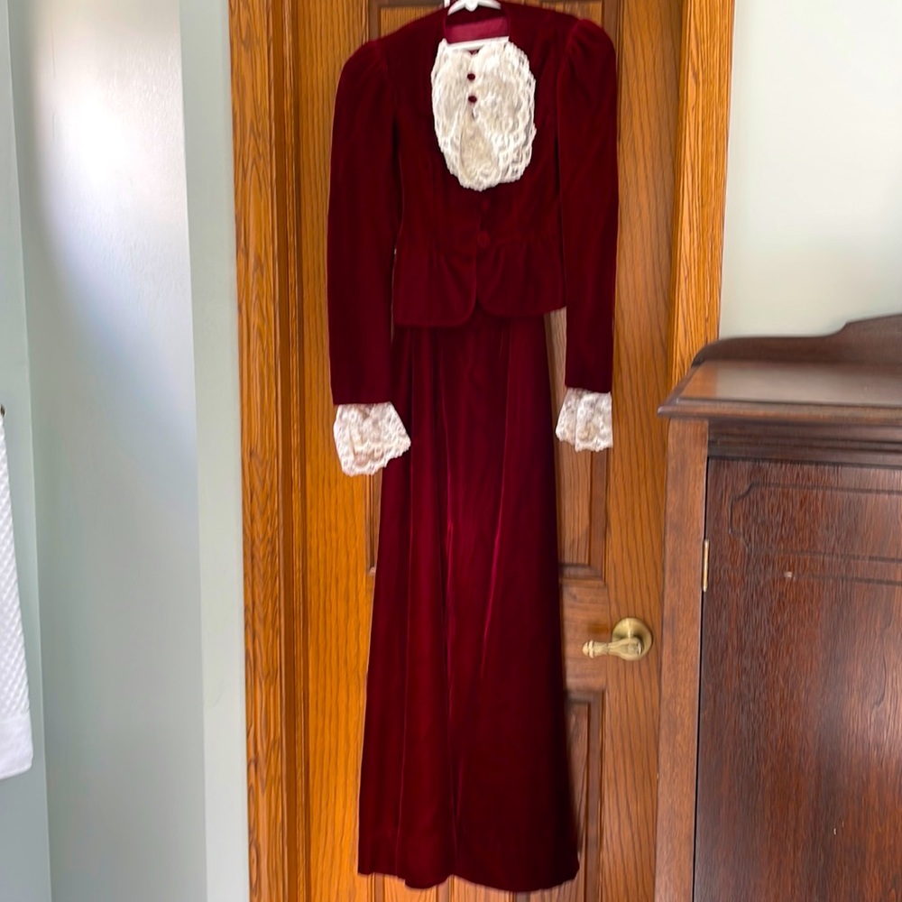 Vintage Rich Burgundy Velvet Jacket and Long Skirt Custom Made girls